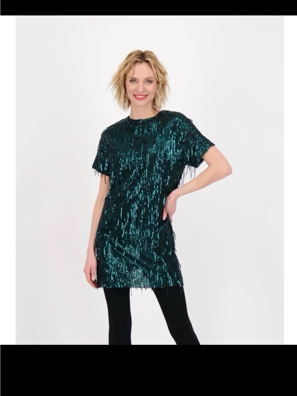 NWT ZARA Sequin Fringed Mini Dress in Green size Medium - Picture 5 of 12